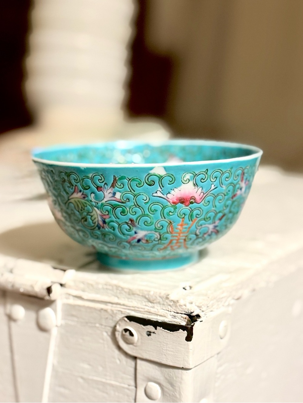 Turquoise Floral Decorative Porcelain Bowl - Elegant Home Art